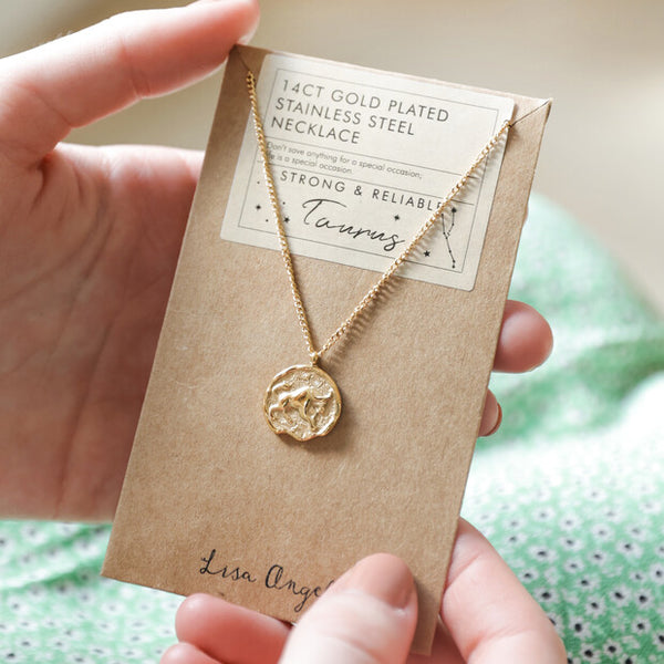 Lisa Angel Gold Stainless Steel Taurus Pendant Necklace