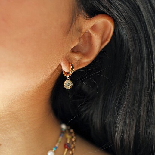 Moon and Sun Huggie Hoop Earrings in Gold