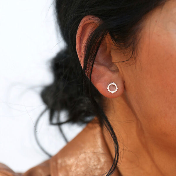 Lisa Angel Sterling Silver Dotted Sun Stud Earrings