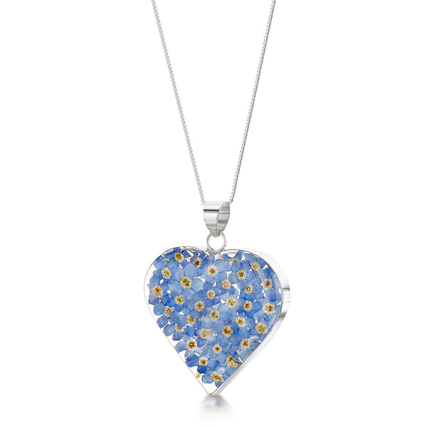 Silver Necklace - Forget me not - Med Heart