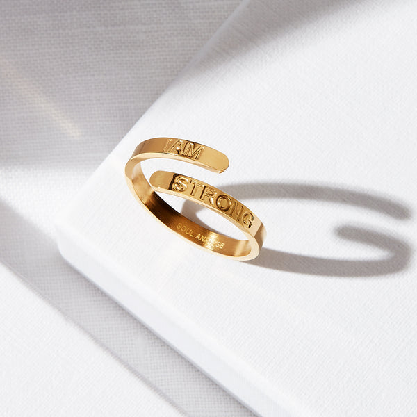 ‘I AM STRONG’ Affirmation Ring – Available in Silver, Gold or Rose