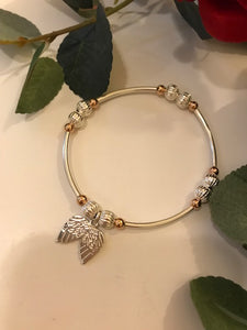 Angel wing noodle bracelet with rose gold beads