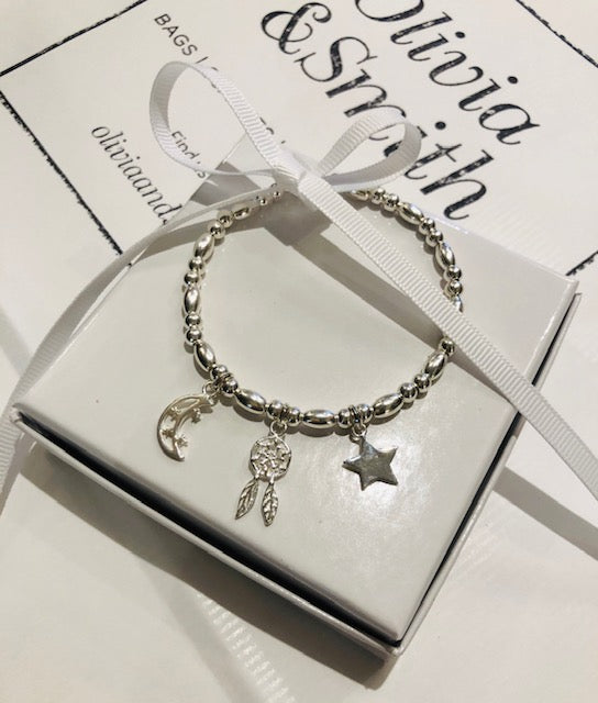 Moon, star and dreamcatcher charm bracelet