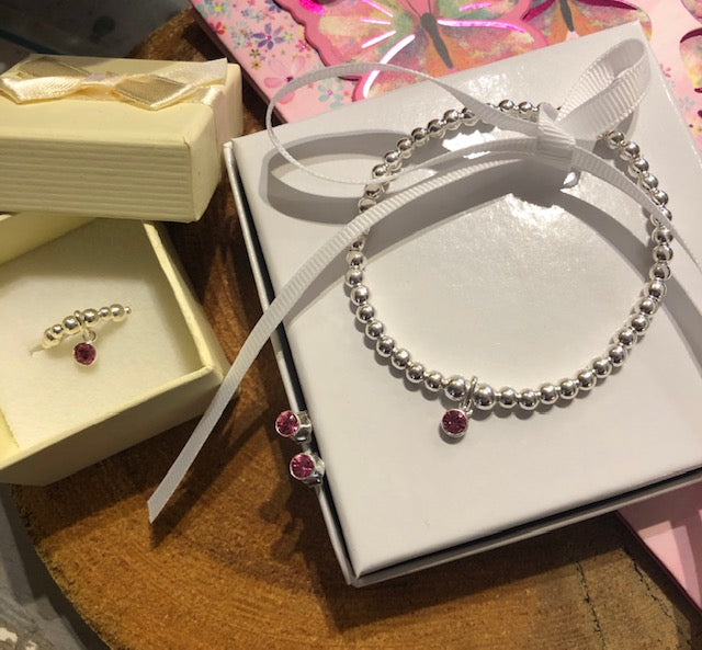 Birthstone set of bracelet, ring and earrings