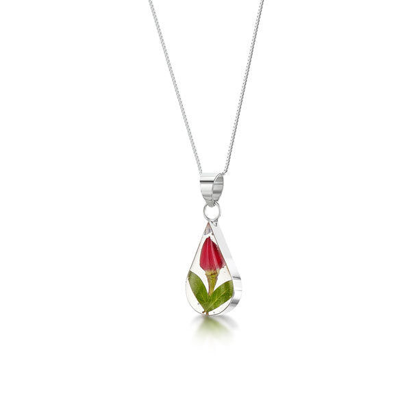 Silver Necklace - Rose bud - Teardrop