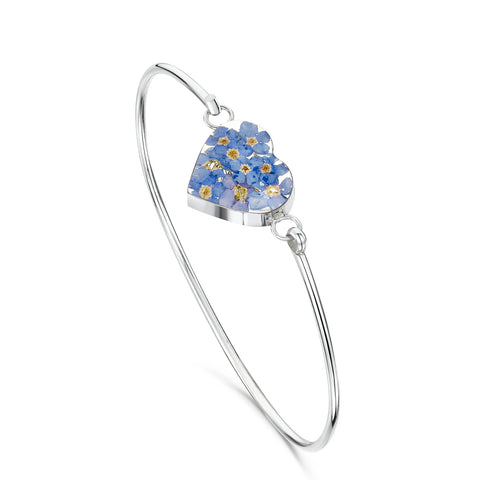 Silver Bangle- Forget Me Not -  Heart bangle