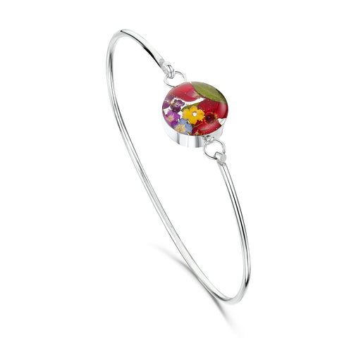 Silver Bangle - Mixed flowers - Round