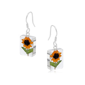 Silver Earrings - Sunflower - Rectangle