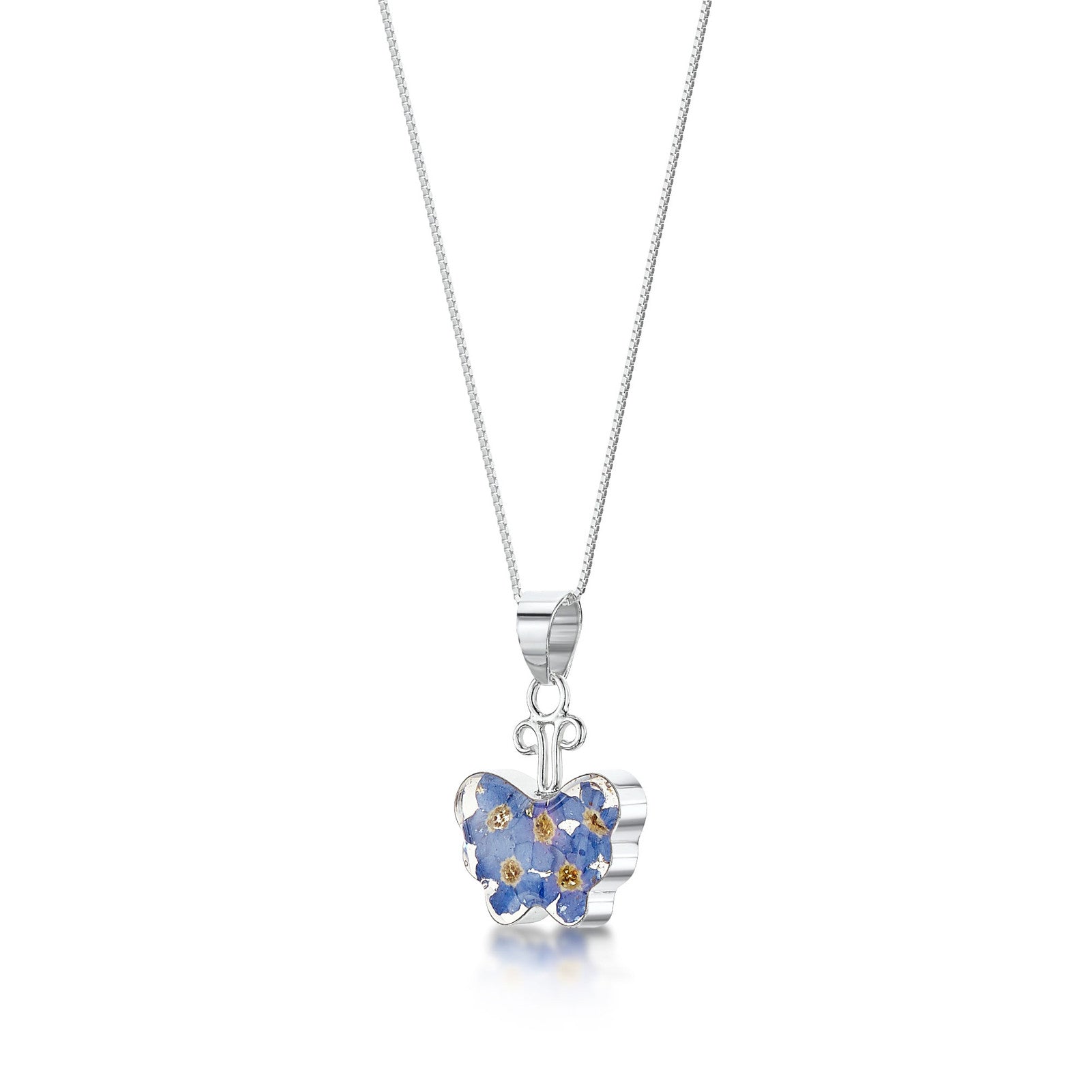 Silver Necklace - Forget-me-not - Small Butterfly