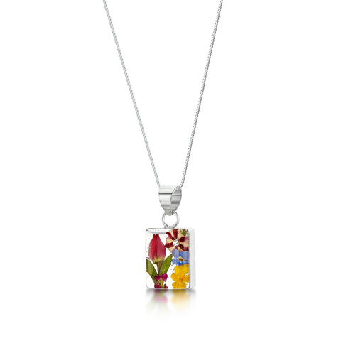 Silver Necklace - Mixed flower - Rectangle