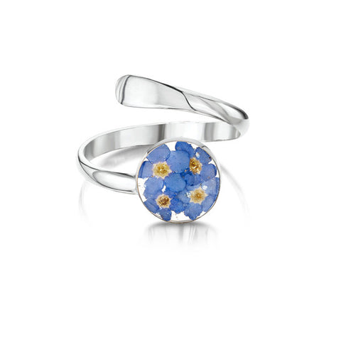 Silver adjustable ring forget me not