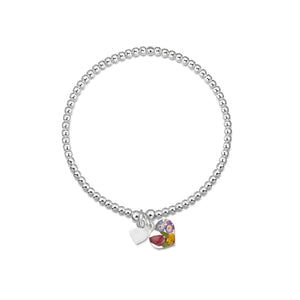 Silver Bead Bracelet - Single strand - Mixed flower