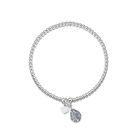 Silver Bead Bracelet - Single strand - Forget me not