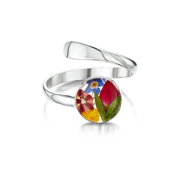 Silver Ring (Adjustable) - Mixed Flowers - Round