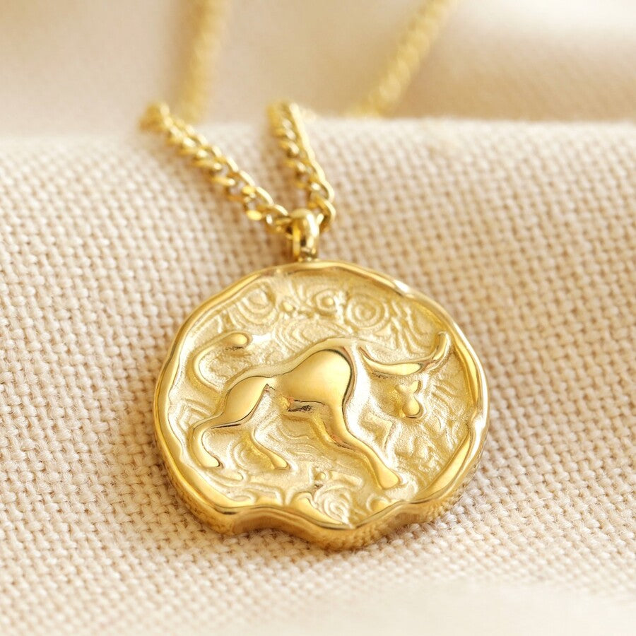 Lisa Angel Gold Stainless Steel Taurus Pendant Necklace