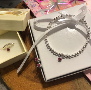 Birthstone trio of bracelet, earrings and matching ring